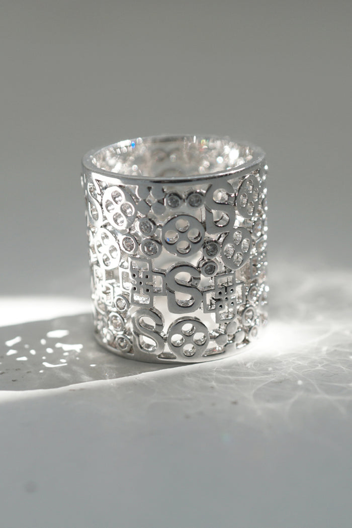 Monogram Carved Ring Brooch - Silver