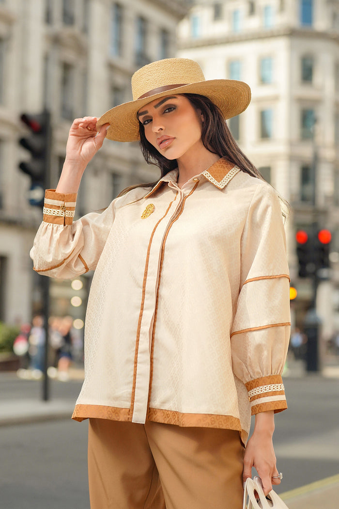 Monogram Emboss Embroidery Shirt - Beige