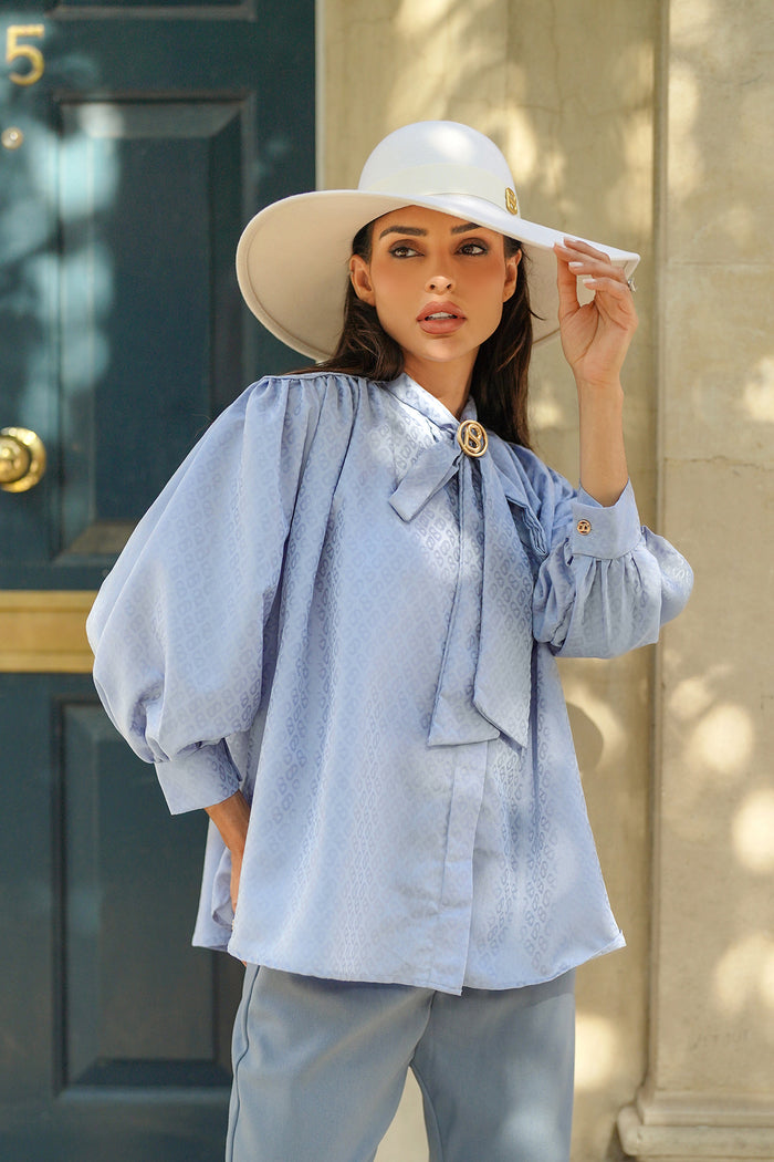Monogram Embossed Bow Shirt - Airy Blue