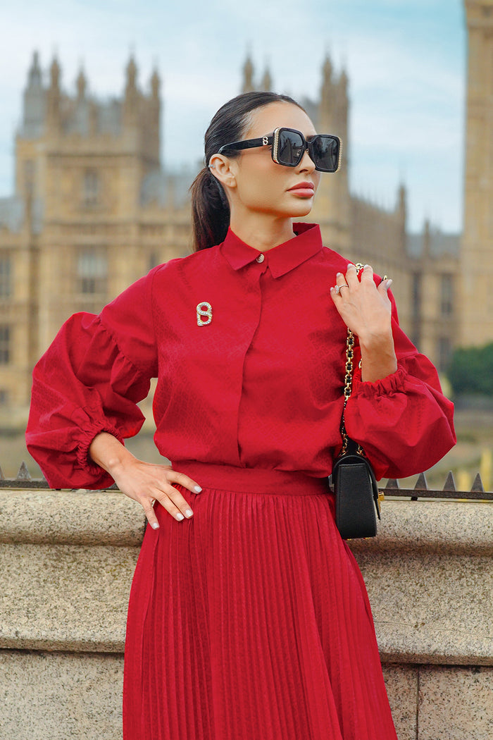 Monogram Embossed Puff Shirt - Red