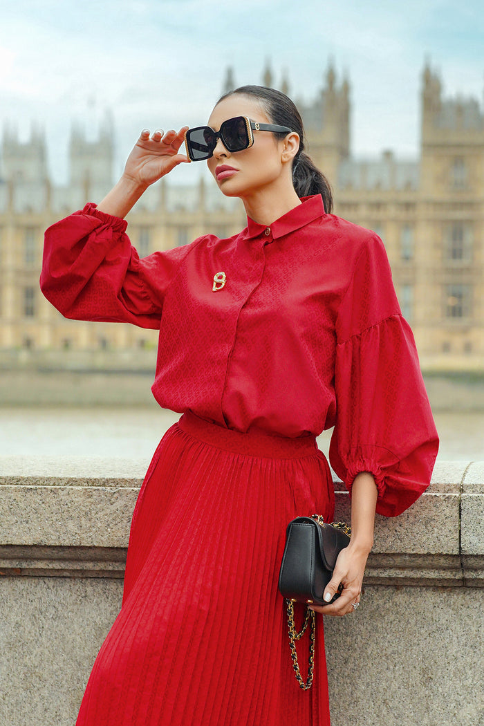 Monogram Embossed Puff Shirt - Red