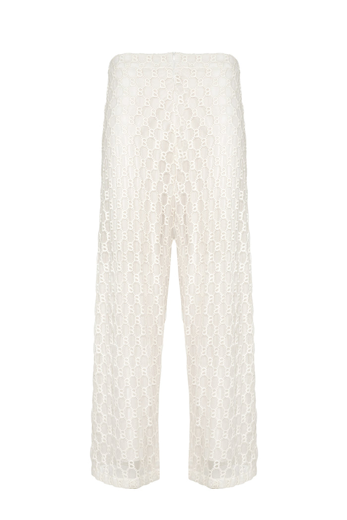 Monogram Embroidery Pants - Cream