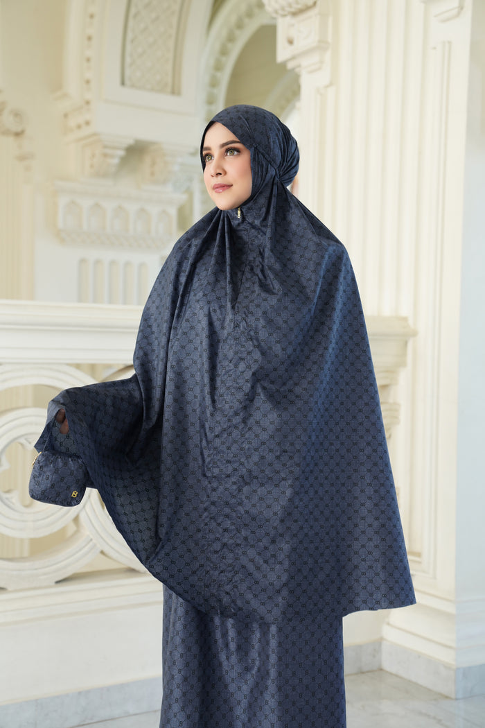 monogram mini capsule prayer robe in navy by buttonscarves