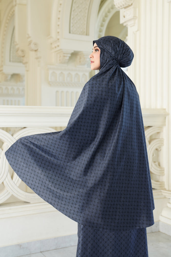 monogram mini capsule prayer robe in navy by buttonscarves back view