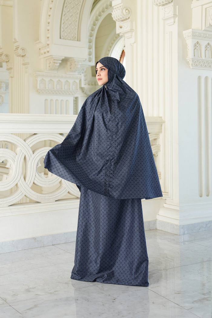 monogram mini capsule prayer robe in navy by buttonscarves