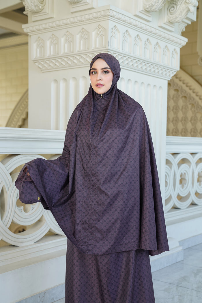 monogram mini capsule prayer robe in plum by buttonscarves with pouch