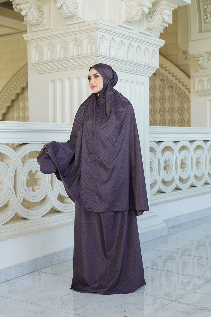 monogram mini capsule prayer robe in plum by buttonscarves with pouch