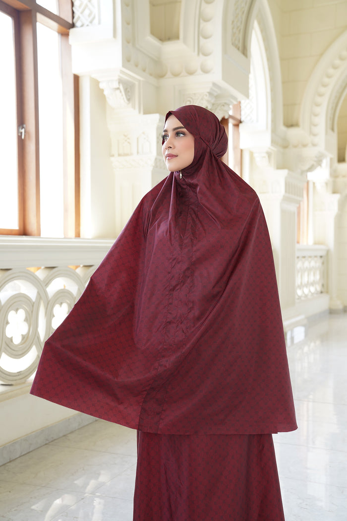 monogram mini capsule prayer robe in red by buttonscarves