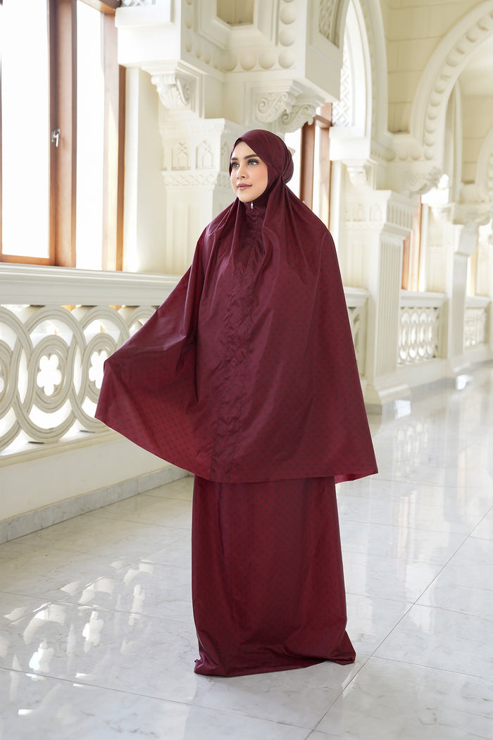 monogram mini capsule prayer robe in red by buttonscarves