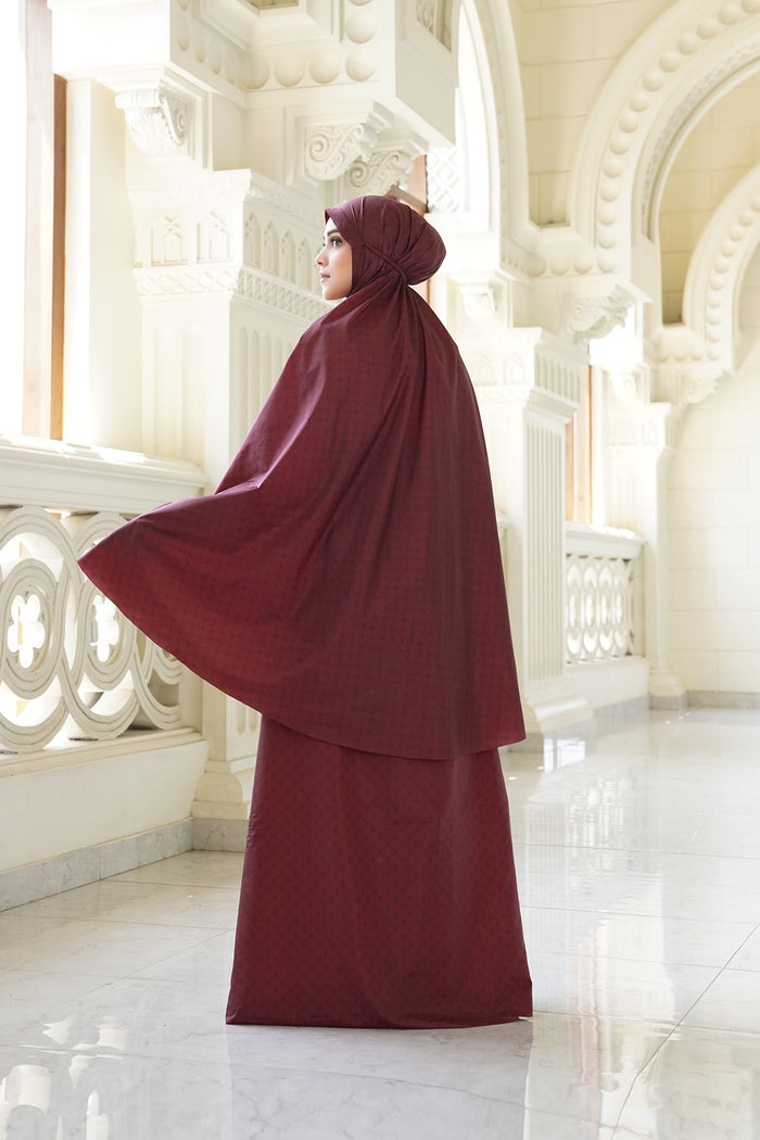 monogram mini capsule prayer robe in red by buttonscarves back view