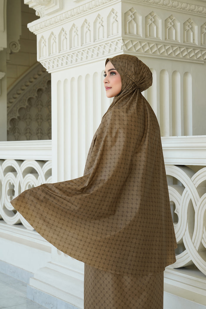 monogram mini capsule prayer robe in tan by buttonscarves