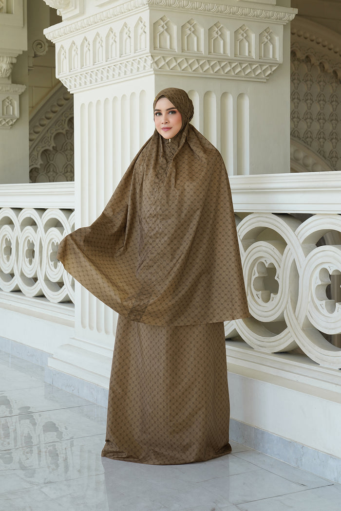 monogram mini capsule prayer robe in tan by buttonscarves