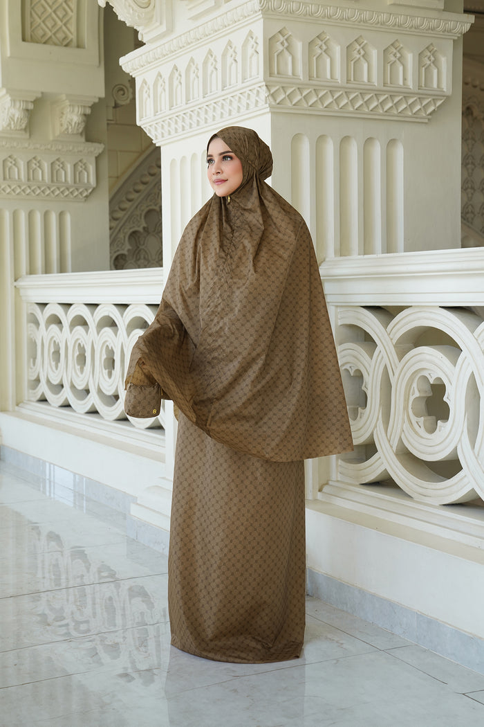 monogram mini capsule prayer robe in tan by buttonscarves with pouch