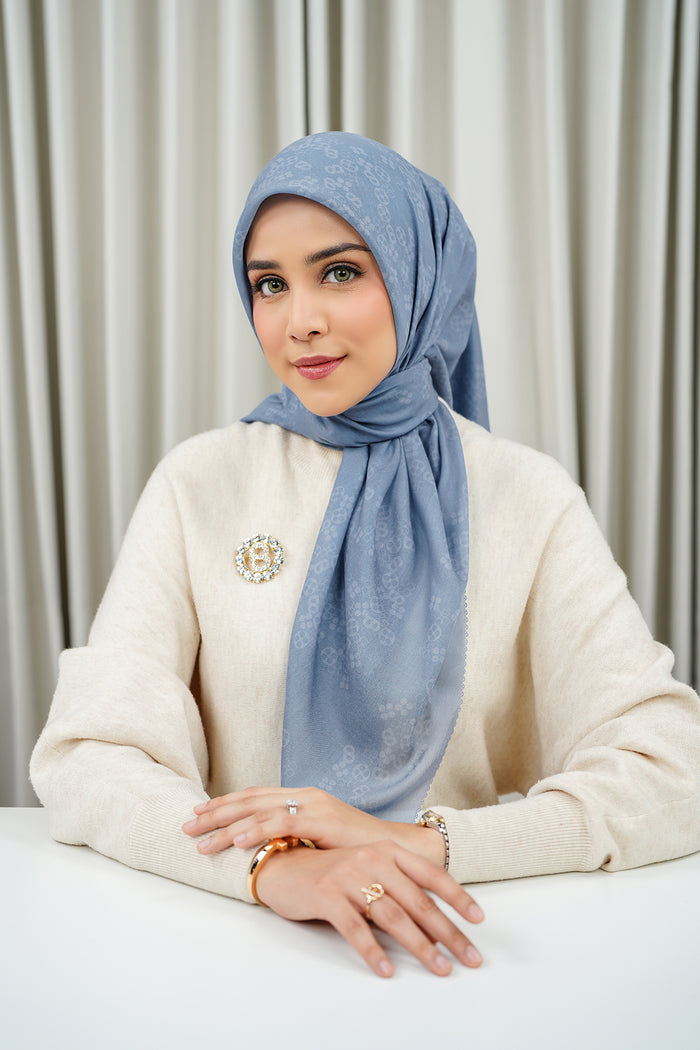 Monogram Scramble Voile Square - Ashley Blue