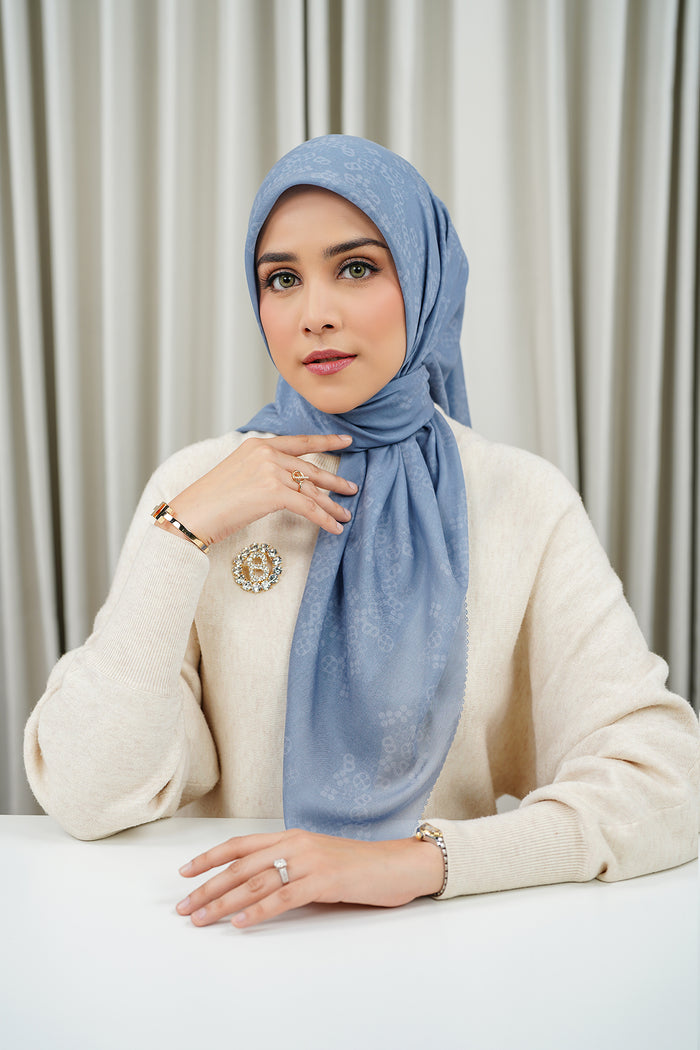 Monogram Scramble Voile Square - Ashley Blue