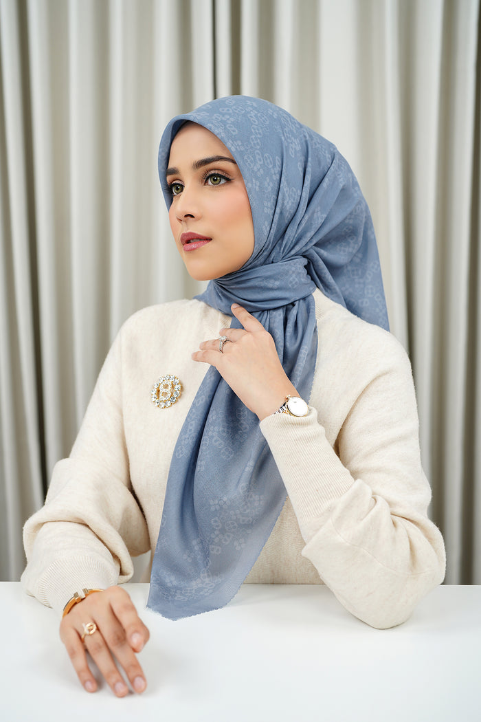 Monogram Scramble Voile Square - Ashley Blue
