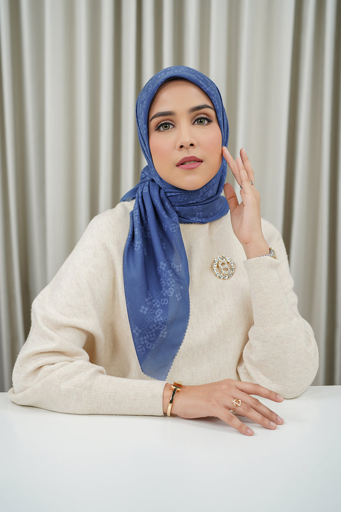 Monogram Scramble Voile Square - Classic Blue
