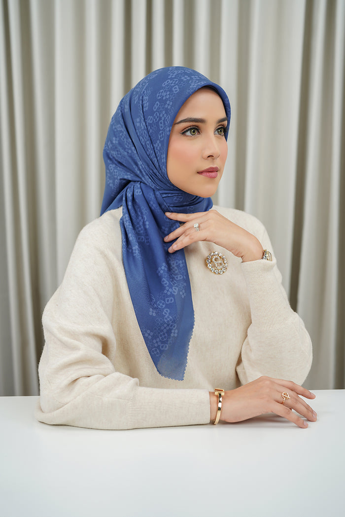 Monogram Scramble Voile Square - Classic Blue