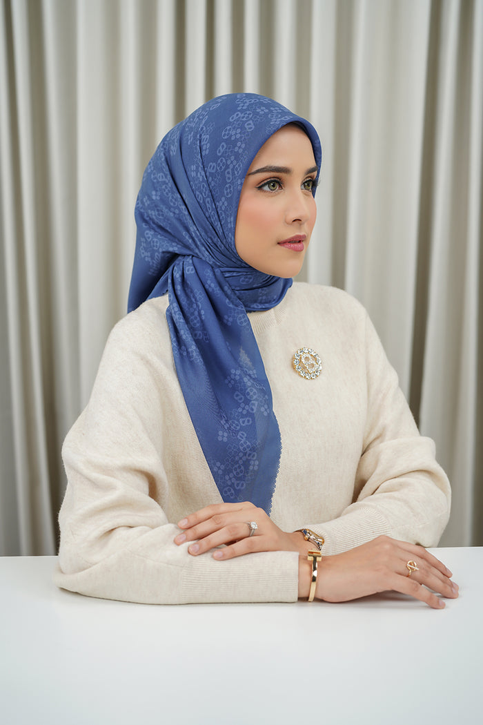 Monogram Scramble Voile Square - Classic Blue