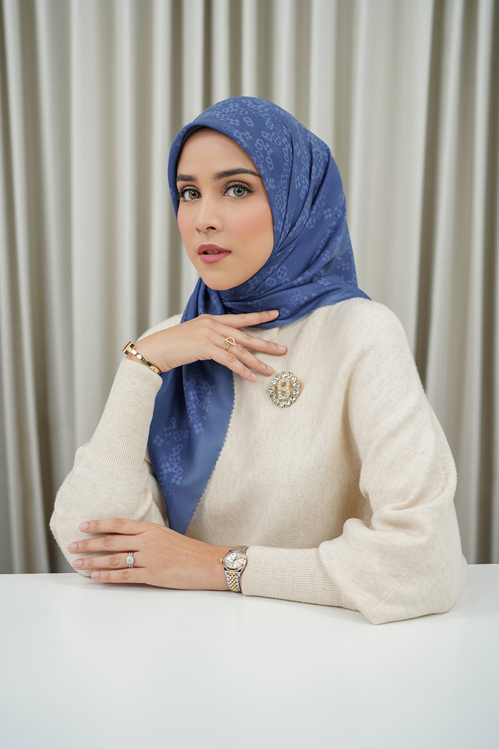 Monogram Scramble Voile Square - Classic Blue