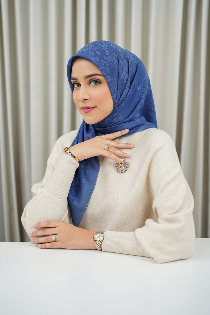 Monogram Scramble Voile Square - Classic Blue