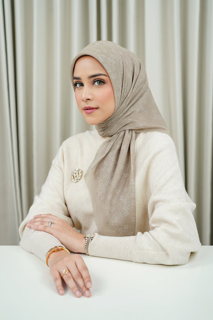 Monogram Scramble Voile Square - Taupe