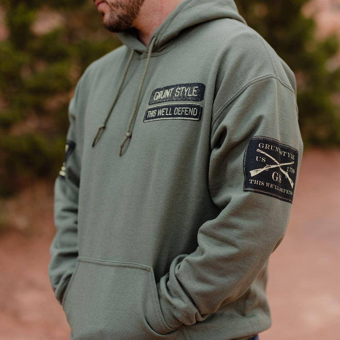 Men's Graphic Sweatshirt Name Tape Hoodie - Military Green  | Grunt Style