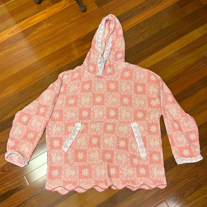 Oversized Blush Meadow Lace-Trim hoodie