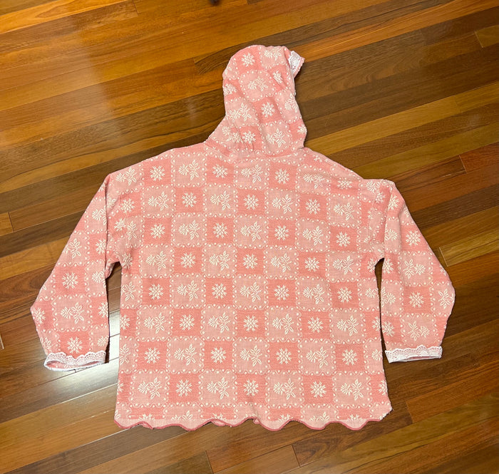 Oversized Blush Meadow Lace-Trim hoodie