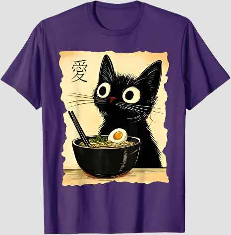 Purple Unisex Loose Printed Round-Neck Short-Sleeve T-Shirt
