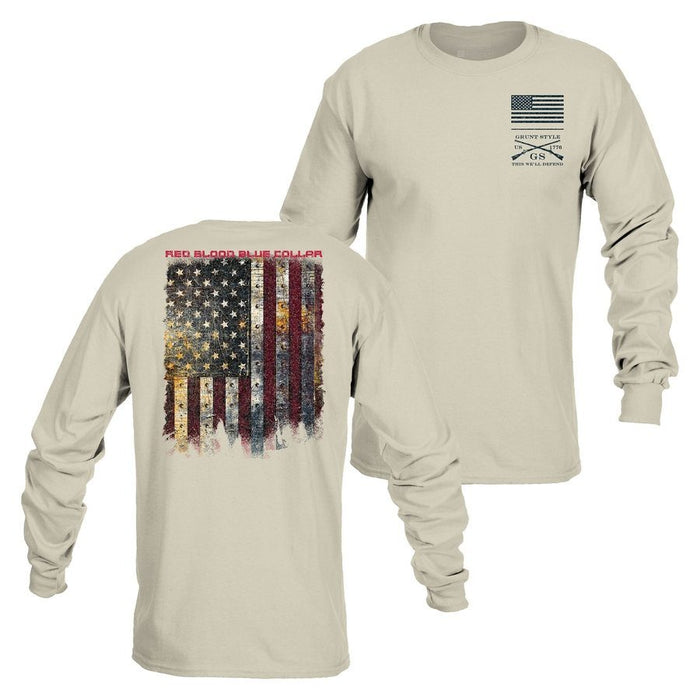 Grunt Style Red Blood Blue Collar™ Long Sleeve - Sand ls tees
