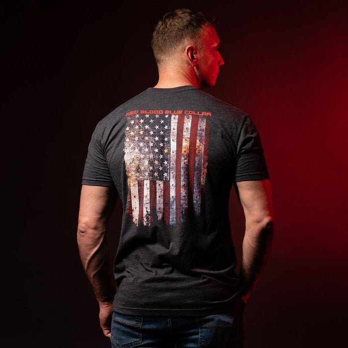 Red Blood Blue Collar American Flag T-Shirt