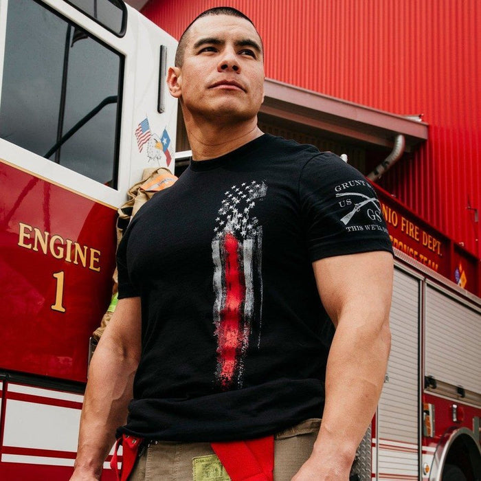 Grunt Style Red Line Flag T-Shirt - Black