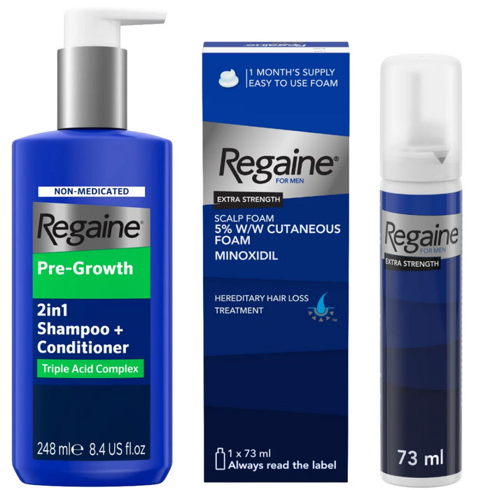 Regaine For Men 5% Extra Strength Regrowth Foam & 2-In-1 Shampoo & Conditioner Twin