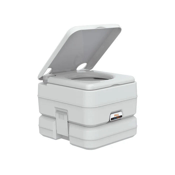Light Grey Plastic Portable RV Toilet SFPT-10-01 Open Lid - 3/4 Angle | United RV Parts
