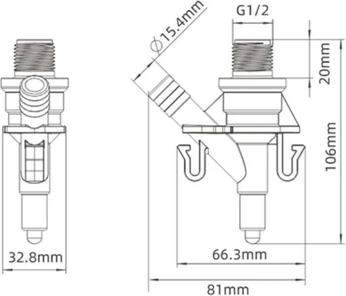 Seaflo SFRTK-003 Toilet Water Valve Technical Drawing - Dimensions View | United RV Parts