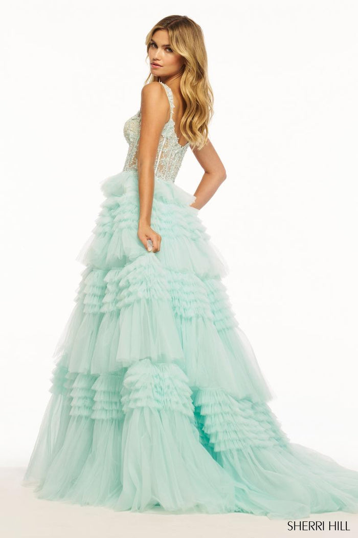 Sherri Hill Tulle Ruffle Ball Gown Prom Dress 56019