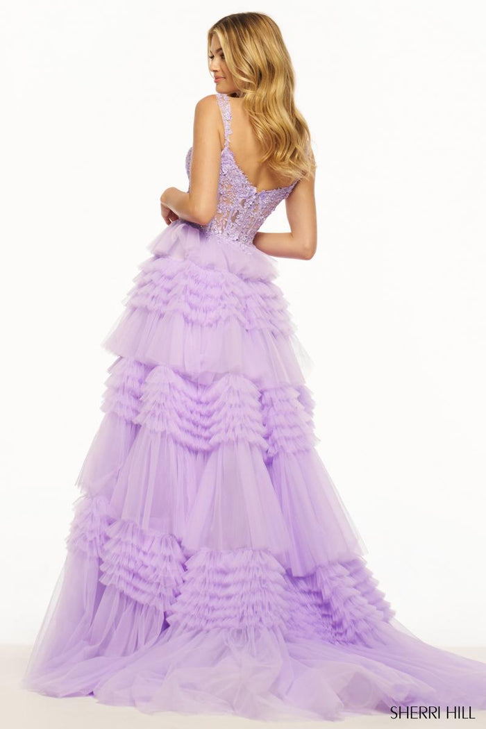 Sherri Hill Tulle Ruffle Ball Gown Prom Dress 56019
