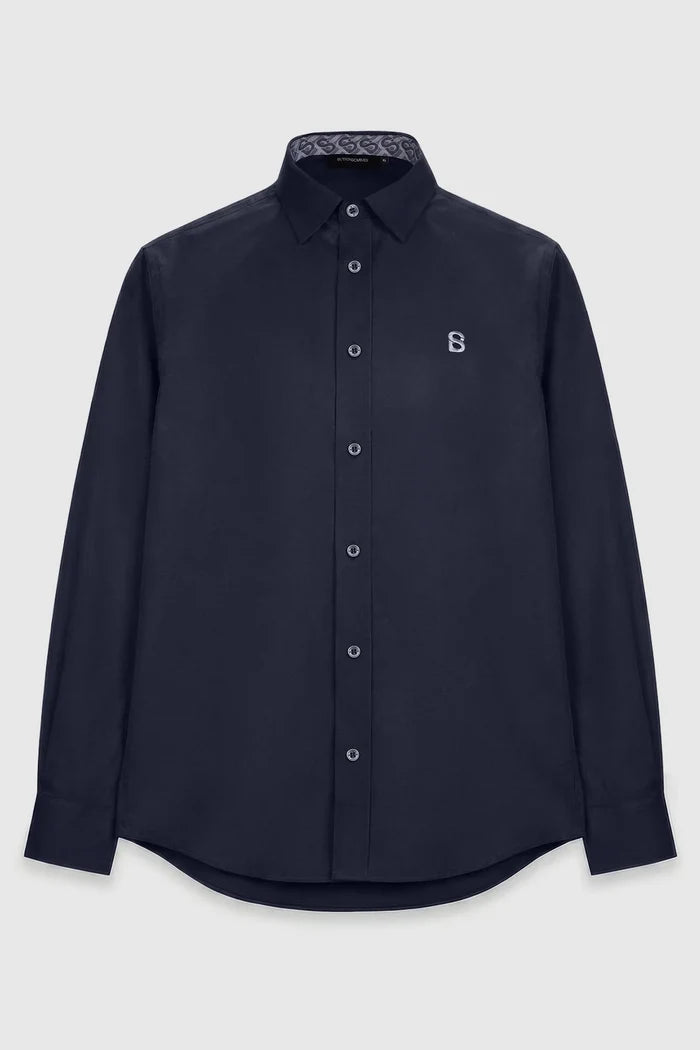 signature men poplin shirt long sleeve in navy by buttonscarves
