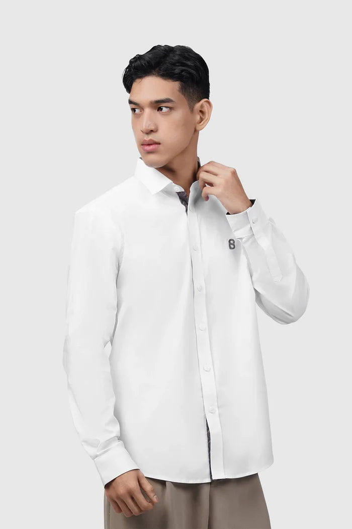signature men poplin shirt long sleeve in white by buttonscarves front view