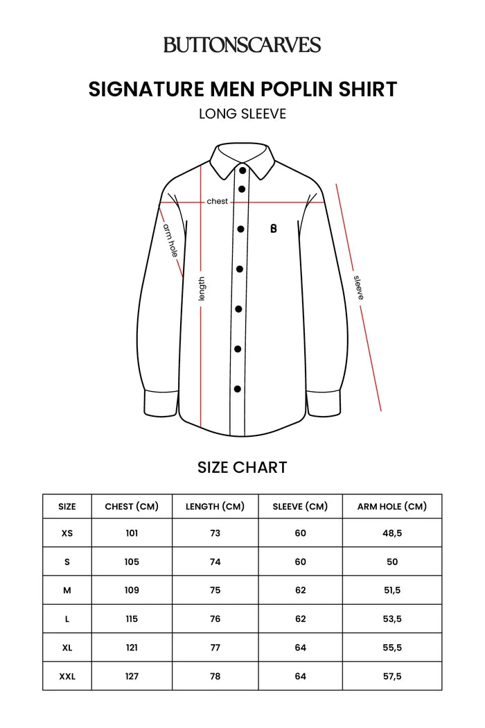 signature men poplin shirt long sleeve in white by buttonscarves size chart
