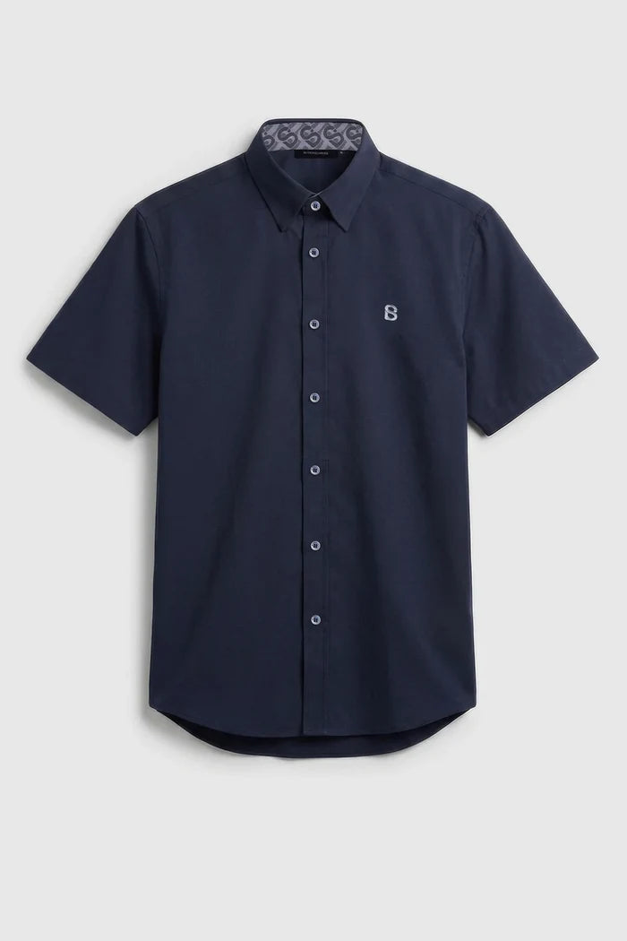 signature men poplin shirt short sleeve in navy by buttonscarves