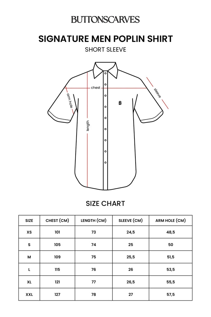 signature men poplin shirt short sleeve in navy by buttonscarves size chart