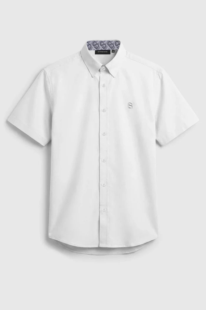 signature men poplin shirt short sleeve in white by buttonscarves