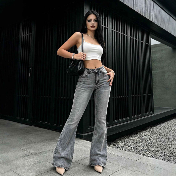 Smoke-Gray Mid-Rise Bootcut Jeans