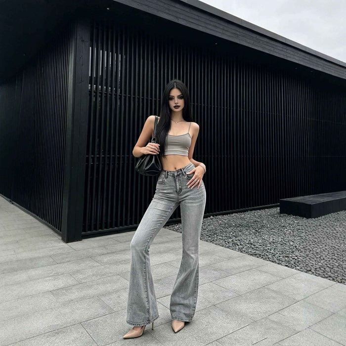 Smoke-Gray Mid-Rise Bootcut Jeans