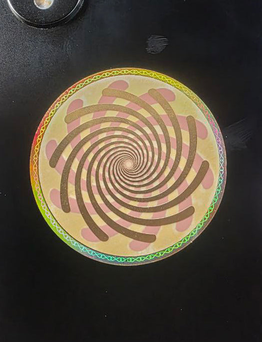 SPIRAL FRACTAL ANTENNA, EMF HARMONIZATION, (Sticker 40mm) Copper gold-plated, packet of 2 units.