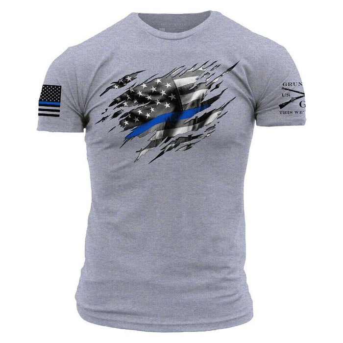 Grunt Style Still Standing Blue Line T-Shirt - Dark Heather Gray T-Shirt