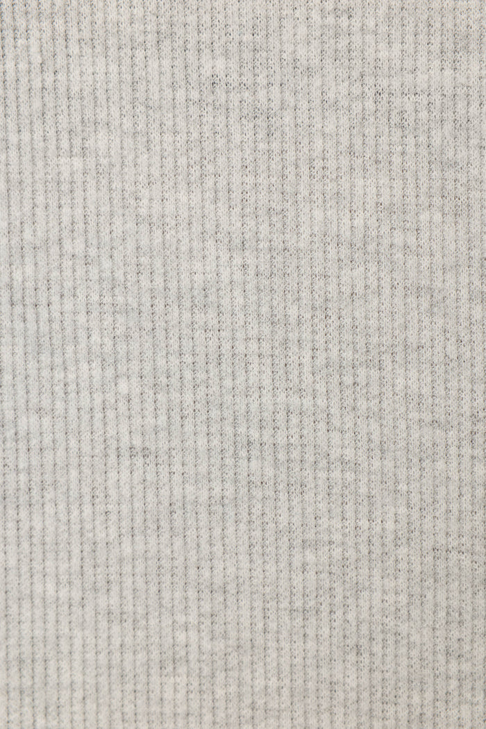 Close-up of the soft, heather grey ribbed fabric featured in the P.J. Salvage Textured Essentials Heather Grey fabric showing fine vertical lines and cozy texture perfect for comfortable sleepwear.