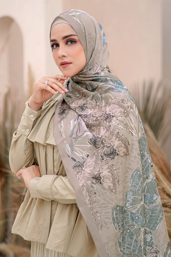 The Farsha Satin Shawl - Khaki